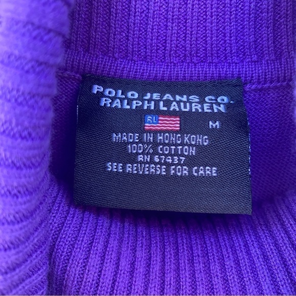 Vintage Polo Jeans Co Ralph Lauren Purple Ribbed Knit Turtleneck Sz M - Picture 5 of 7